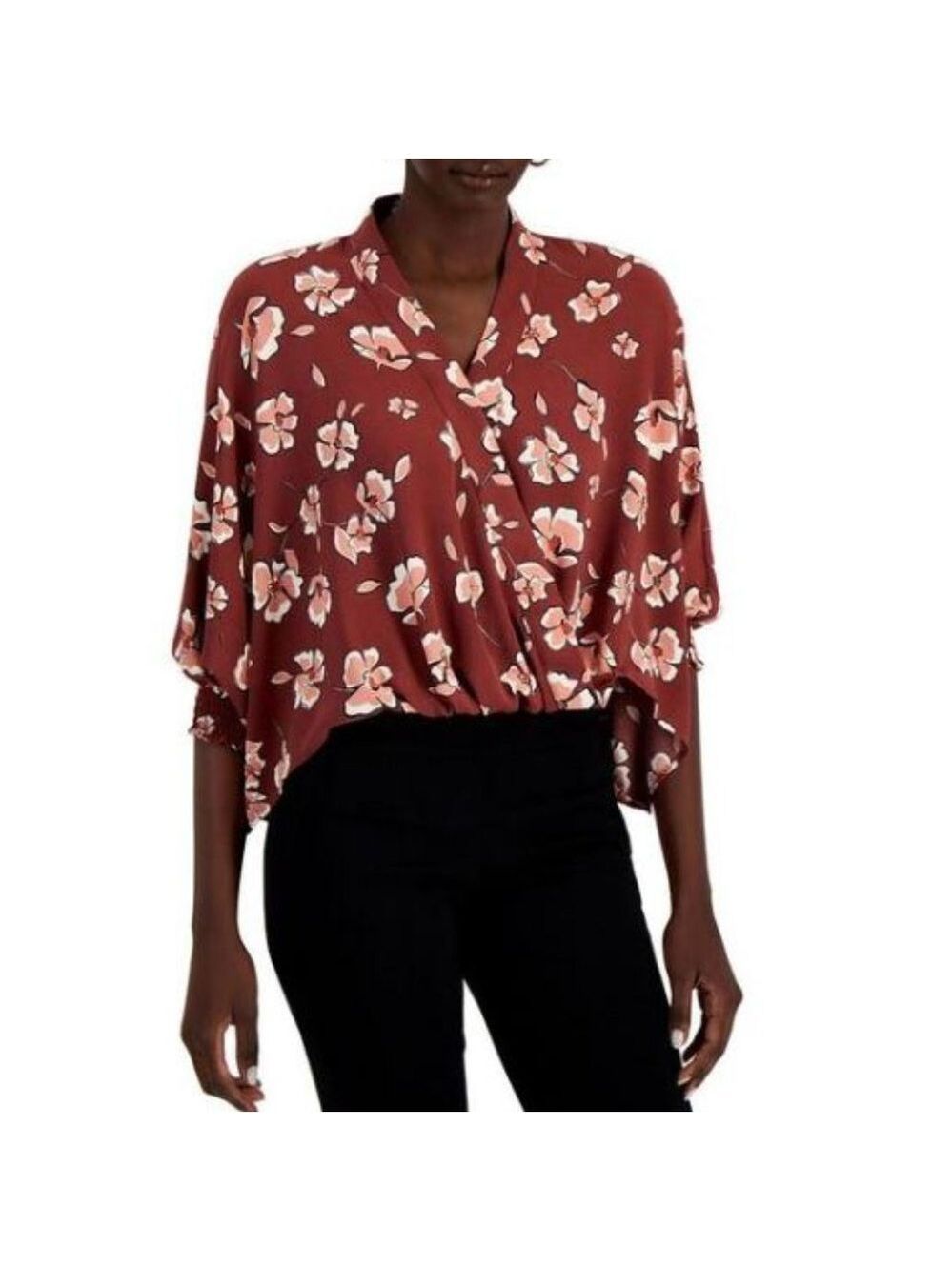 NWT Alfani Women's Pink Elastic Hem Surplice Top Blouse Shirt Petites XL‎